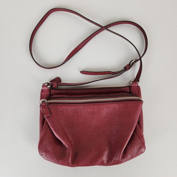 Coach Crossbody Bag Womens Red Vintage Small Pebbled Leather Purse Classic - Picture 9 of 16